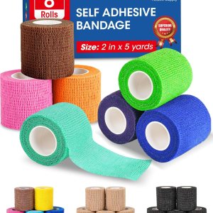 AZEN 8 Pack Self Adhesive Bandage Wrap, 2″ X 5 Yards Elastic Cohesive Bandage Wrap, Color Athletic Tape, Vet Wrap, Ankle Tape, Tattoo Grip Tape Wrap