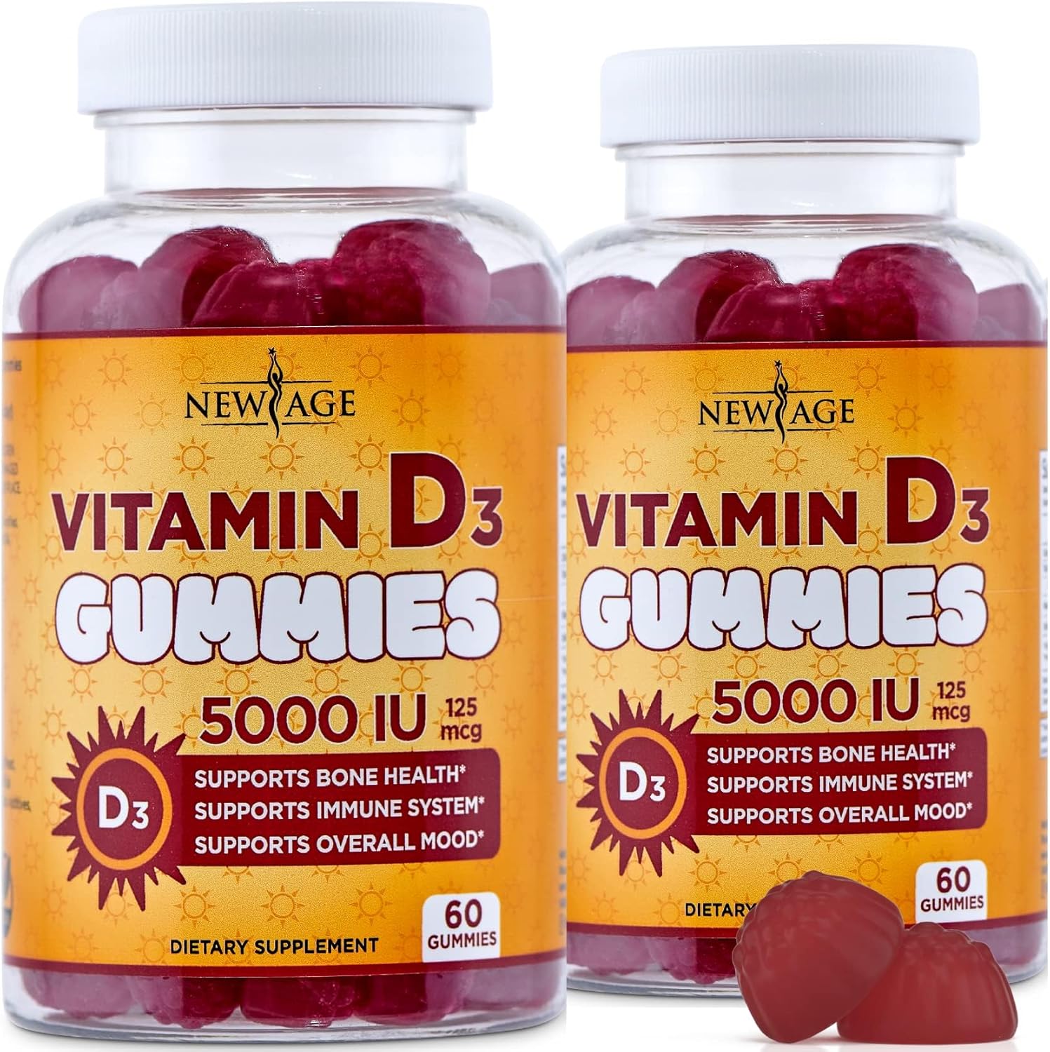 NEW AGE Vitamin D3 5000 IU 125mcg Gummies – Support Immune Support, Strong Bone Health – Non-GMO, Gluten-Free, Dairy-Free, No Gelatin (120 Gummies (Pack of 2)) NEW AGE Vitamin D3 5000 IU 125mcg Gummies – Support Immune Support, Strong Bone Health – Non-GMO, Gluten-Free, Dairy-Free, No Gelatin (120 Gummies (Pack of 2))