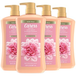 Caress Body Wash for Women with Pump, Daily Silk White Peach & Orange Blossom, Shower Gel Body Wash Moisturizing for Noticeably Silky, Soft Skin, 30 fl oz, 4 Pack