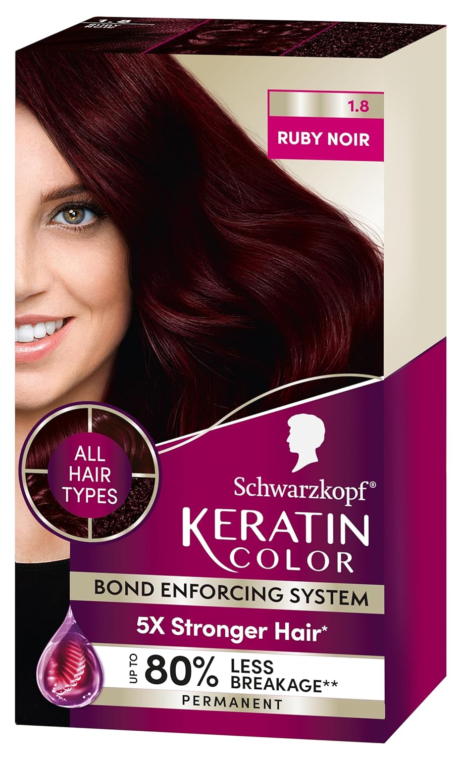 Schwarzkopf Keratin Color Permanent Hair Color, 1.8 Ruby Noir, 1 Application – Professionally Inspired Permanent Hair Dye, for up to 80% Less Breakage vs Untreated Hair and up to 100% Gray Coverage Schwarzkopf Keratin Color Permanent Hair Color, 1.8 Ruby Noir, 1 Application – Professionally Inspired Permanent Hair Dye, for up to 80% Less Breakage vs Untreated Hair and up to 100% Gray Coverage