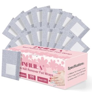 NXJ INFILILA Foil Nail Wraps – 300PCS Gel Nail Polish Remover Foil Wraps for Nails, Soak Off Gel Remover with Larger Cotton Pad for Removing Nail Polish at home