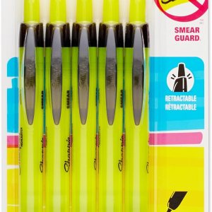 SHARPIE 1740822 Accent Retractable Highlighter, Chisel Tip, Fluorescent Yellow, 5-Count