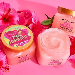 Body Scrub, Shea Sugar Hydrating Exfoliator for Softer, Smoother Skin, Pink Hibiscus, 18 oz