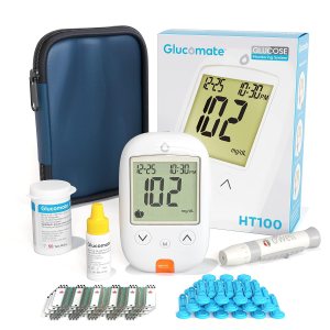 Glucose Monitor Kit – Blood Sugar Test Kit with Blood Glucose Test Strips & Lancets for Diabetes Testing | Glucomate Blood Glucose Monitor Kit includes 1 Blood Sugar Monitor, 50 Diabetic Test Strips, 50 30G Lancets, 1 Lancing Device and Diabetes Testing Kit Travel Case