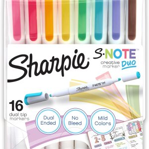 SHARPIE S-Note Duo Dual-Ended Creative Marker Set, Part Highlighter Marker, Part Art Marker, Assorted Colors, Fine and Chisel Tip Marker, Includes Stand-up Easel, 16 Count