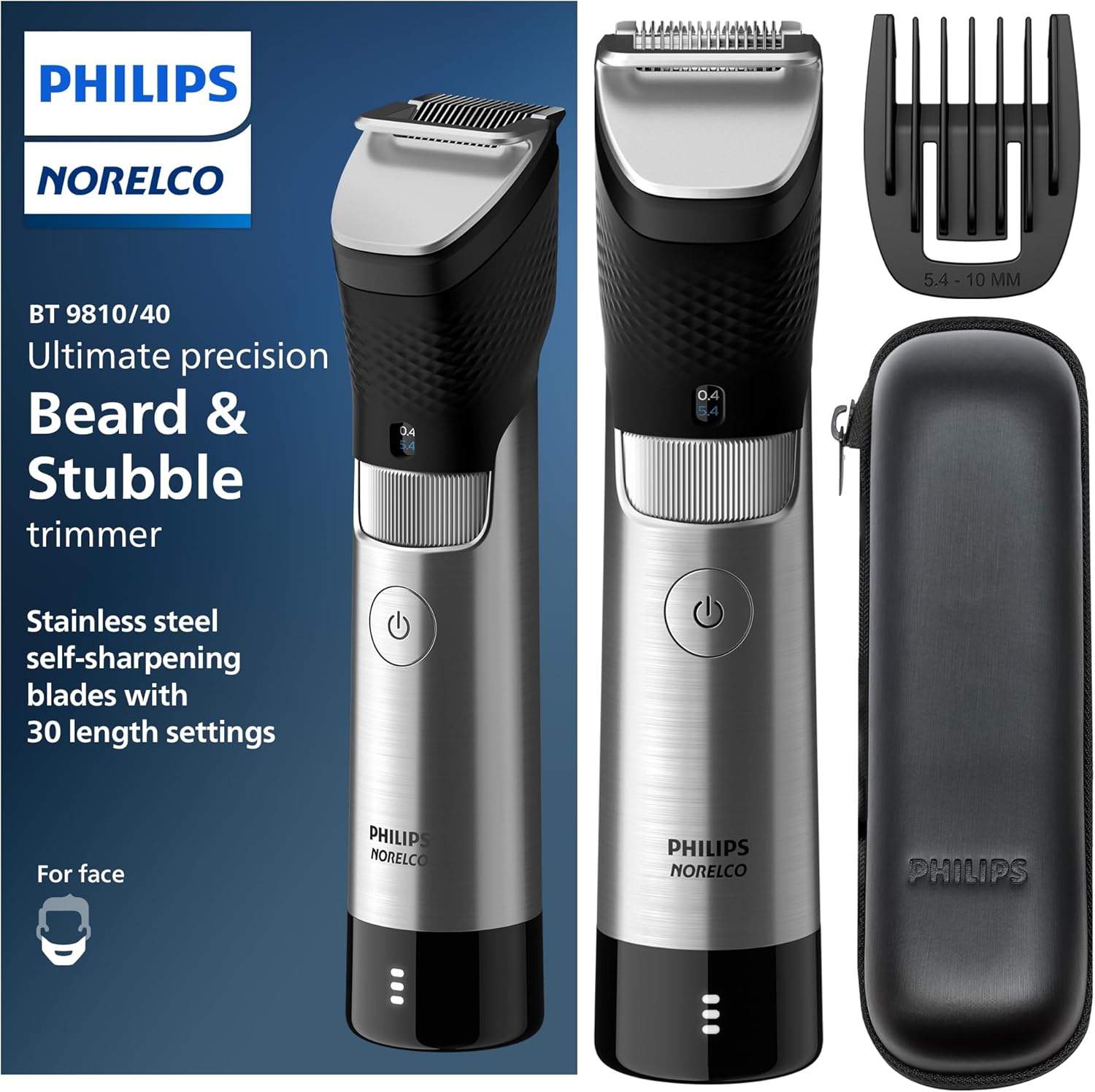 Philips Norelco Series 9000, Ultimate Precision Beard and Hair Trimmer with Beard Sense Technology for an even trim, BT9810/40 Philips Norelco Series 9000, Ultimate Precision Beard and Hair Trimmer with Beard Sense Technology for an even trim, BT9810/40