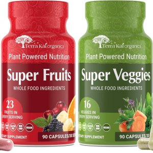 Organic Super Fruit & Veggies Supplement – Gluten/Gelatin Free, Non GMO, Soy Free & Vegan | Reds & Greens Superfood Capsules | 23 Fruits & 16 Vegetables (180 Count)
