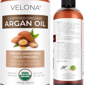 velona Argan Oil USDA Certified Organic – 16 oz (With Pump) | 100% Pure and Natural | Morocco Oil | Stimulate Hair Growth, Skin, Body and Face Care | Nails Protector