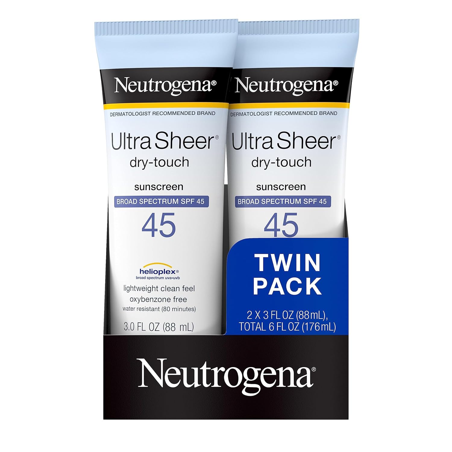 Neutrogena Ultra Sheer Dry-Touch Water Resistant and Non-Greasy Sunscreen Lotion with Broad Spectrum SPF 45, 3 fl. oz, (Pack of 2) Neutrogena Ultra Sheer Dry-Touch Water Resistant and Non-Greasy Sunscreen Lotion with Broad Spectrum SPF 45, 3 fl. oz, (Pack of 2)