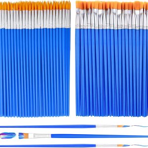 Small Paint Brushes Bulk, Anezus 100 Pcs Paint Brushes for Kids Acrylic Paint Brushes Set with Flat and Round Pointed Paint Brushes Craft Paint Brushes for Classroom Watercolor Canvas Face Painting