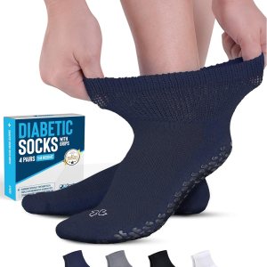 Doctor’s Select Diabetic Ankle Socks with Grippers for Men and Women – 4 Pair 1/4 Length Neuropathy Socks for Women