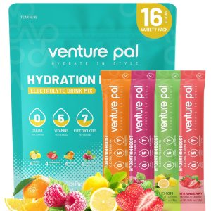 Venture Pal Sugar Free Electrolyte Powder Packets – Liquid Daily IV Drink Mix for Rapid Hydration & Party Recovery | 5 Vitamins & 7 Electrolytes| Keto Friendly | Non-GMO | Certified Vegan | 16 Sticks
