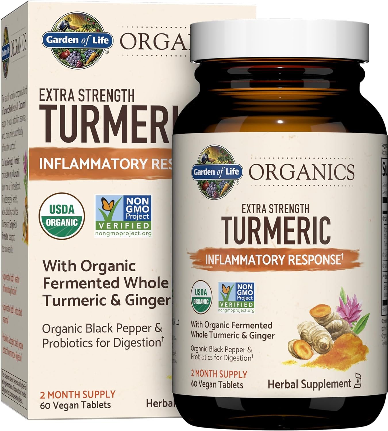 Garden of Life Organics Extra Strength Turmeric Inflammatory Response 60 Tablets-100mg Curcumin (95% Curcuminoids) Black Pepper, Probiotics, Organic Non-GMO Vegan Gluten Free Herbal Supplement Garden of Life Organics Extra Strength Turmeric Inflammatory Response 60 Tablets-100mg Curcumin (95% Curcuminoids) Black Pepper, Probiotics, Organic Non-GMO Vegan Gluten Free Herbal Supplement