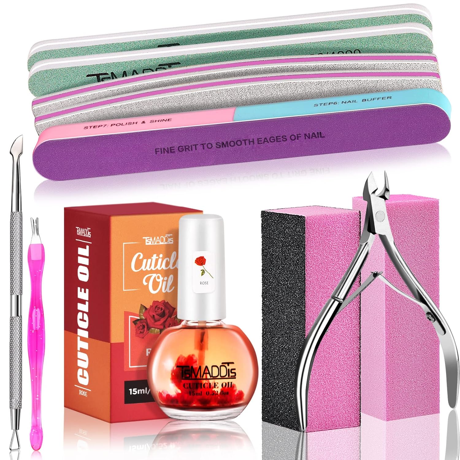 TsMADDTs Nail Buffers and Files, Manicure Tools Kit Nail File Kit with 3PCS Nail Files, 2PCS Nail Buffer Blocks, 2PCS Polishing Nail Buffers,Cuticle Nippers, Cuticle Pusher and Cuticle Oil TsMADDTs Nail Buffers and Files, Manicure Tools Kit Nail File Kit with 3PCS Nail Files, 2PCS Nail Buffer Blocks, 2PCS Polishing Nail Buffers,Cuticle Nippers, Cuticle Pusher and Cuticle Oil