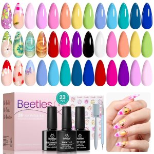 Beetles Summer Gel Nail Polish, 20 Colors Cat Eye Gel Polish Bright Pink Blue White Black Green Purple Pastel Gel Polish Set with 3Pcs Base Top Coat Gel Holiday Nail Gift for Girls Women