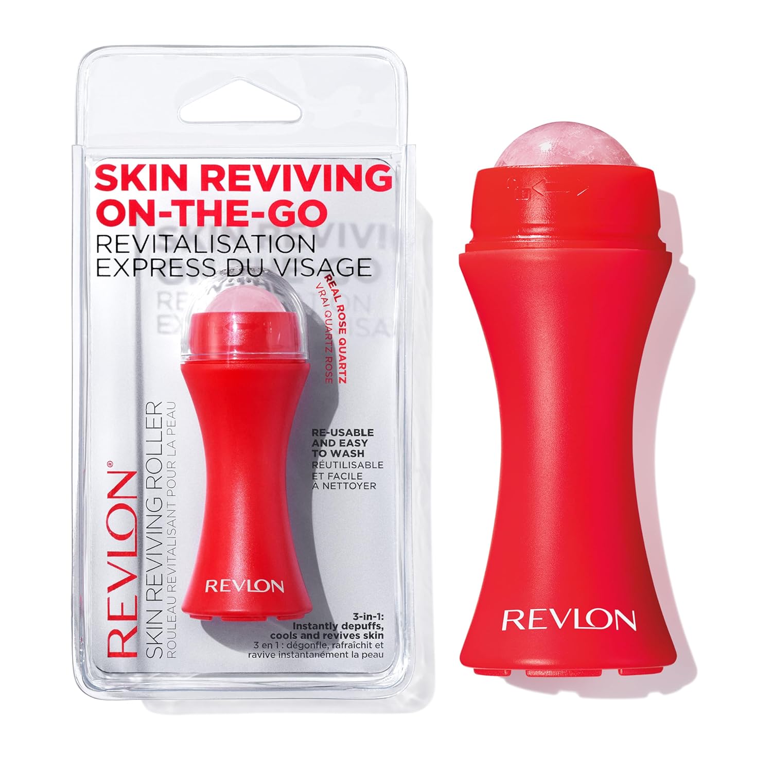 Revlon Skin Reviving Roller with Rose Quartz for All-Day Facial Reviving & Brightening, Compact & Reusable, Gentle on Skin, 1 count Revlon Skin Reviving Roller with Rose Quartz for All-Day Facial Reviving & Brightening, Compact & Reusable, Gentle on Skin, 1 count