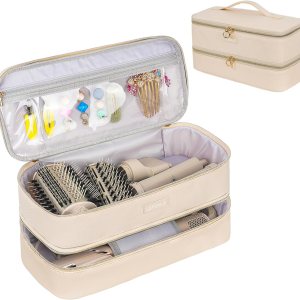 Travel Carrying Case Compatible with Shark Flexstyle Styler/Hair Dryer,Double-Layer Hair Hot Tools Storage Bag Compatible with Airwrap Styler/Supersonic Hair Dryer and Attachments,Apricot(Bag Only)