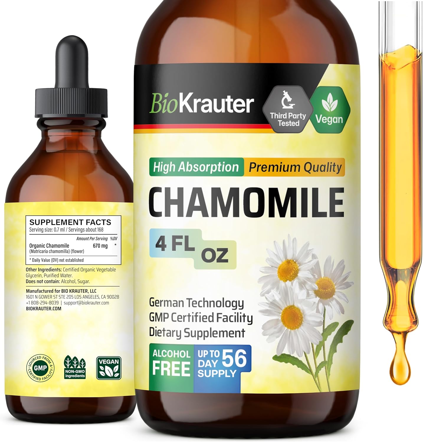 Chamomile Tincture – Organic Chamomile Extract – Contains Apigenin – Supplement for Relaxation and Calmness Support – Alcohol and Sugar Free – Vegan Drops 4 Fl.Oz. Chamomile Tincture – Organic Chamomile Extract – Contains Apigenin – Supplement for Relaxation and Calmness Support – Alcohol and Sugar Free – Vegan Drops 4 Fl.Oz.