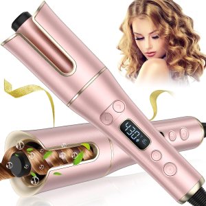 Auto Hair Curler, Automatic Curling Iron Wand with 4 Temperatures & 3 Timers & LCD Display, Curling Iron with 1″ Large Rotating Barrel, Dual Voltage Auto Shut-Off Spin Iron for Hair Styling