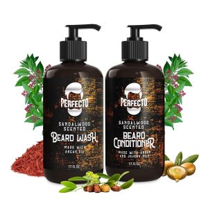 Beard Wash & Beard Conditioner Set w/Argan & Jojoba Oils – Softens & Strengthens – Natural Sandalwood Scent – Softens & Strengthens Beard Care Set Beard Shampoo/Beard Oil