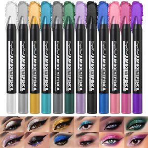 12PCS Cream Eyeshadow Stick Metallic Glitter Shimmer Eye Shadow Pencil, Smudge-proof & Waterproof Matter Eye Brightener Stick -White Smokey Black Gray Brown (B, M)