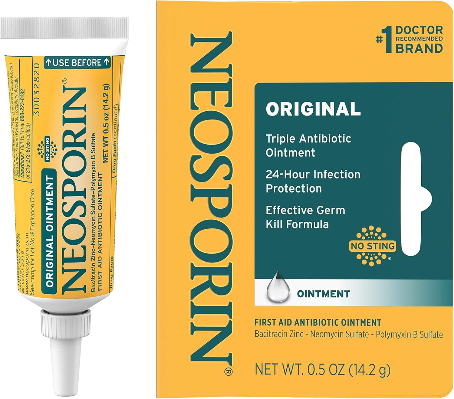 Neosporin Original First Aid Antibiotic Ointment with Bacitracin Zinc For Infection Protection, Wound Care Treatment & Scar Appearance Minimizer for Minor Cuts, Scrapes and Burns,.5 oz Neosporin Original First Aid Antibiotic Ointment with Bacitracin Zinc For Infection Protection, Wound Care Treatment & Scar Appearance Minimizer for Minor Cuts, Scrapes and Burns,.5 oz