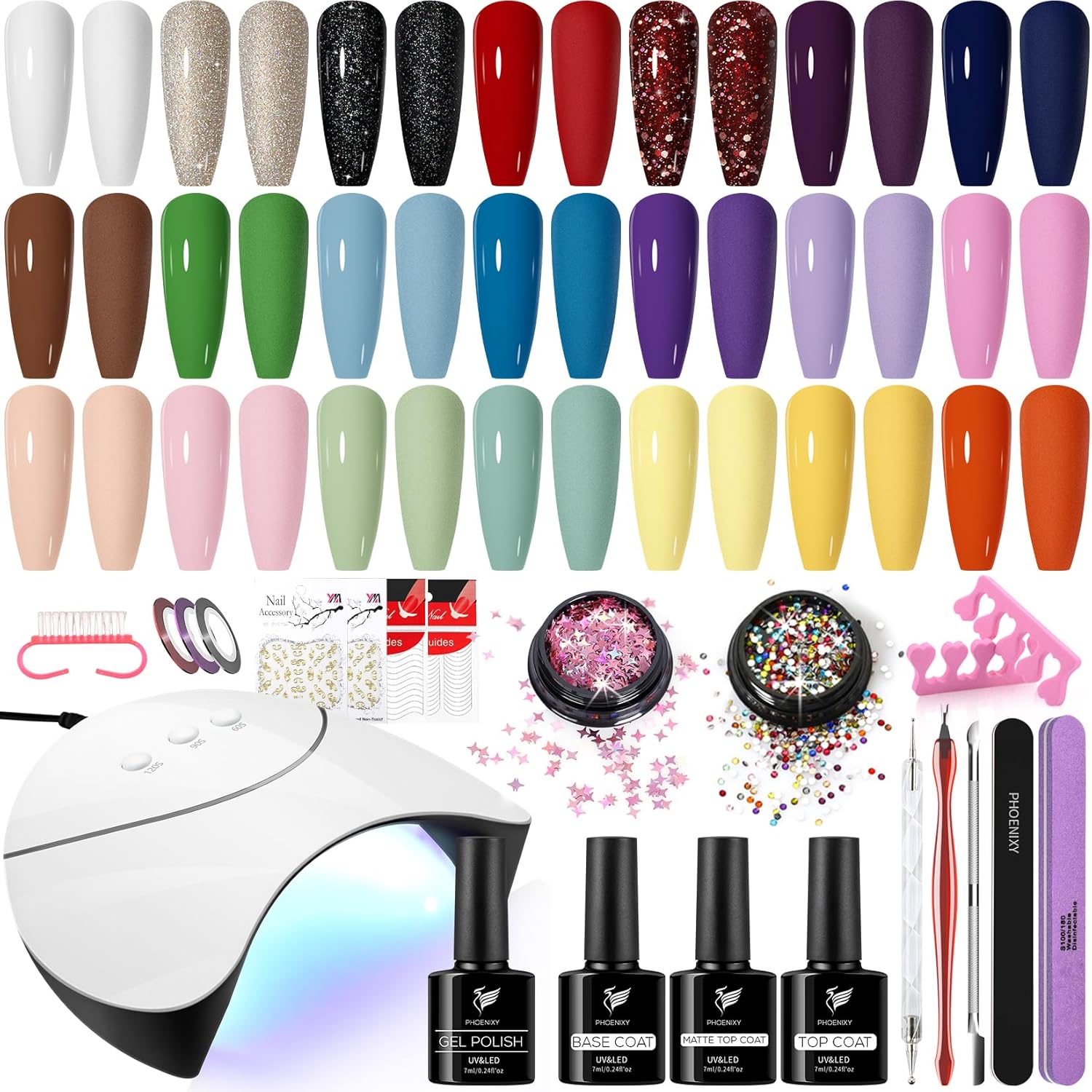 Phoenixy Gel Nail Polish Kit – 42Pcs Gel Nail Polish Kit with U V Light 21 All Season Colors Gel Nail Kit with Matte Gel Top Coat Nail Art Tools Nail Polish Set Gifts for Women Phoenixy Gel Nail Polish Kit – 42Pcs Gel Nail Polish Kit with U V Light 21 All Season Colors Gel Nail Kit with Matte Gel Top Coat Nail Art Tools Nail Polish Set Gifts for Women