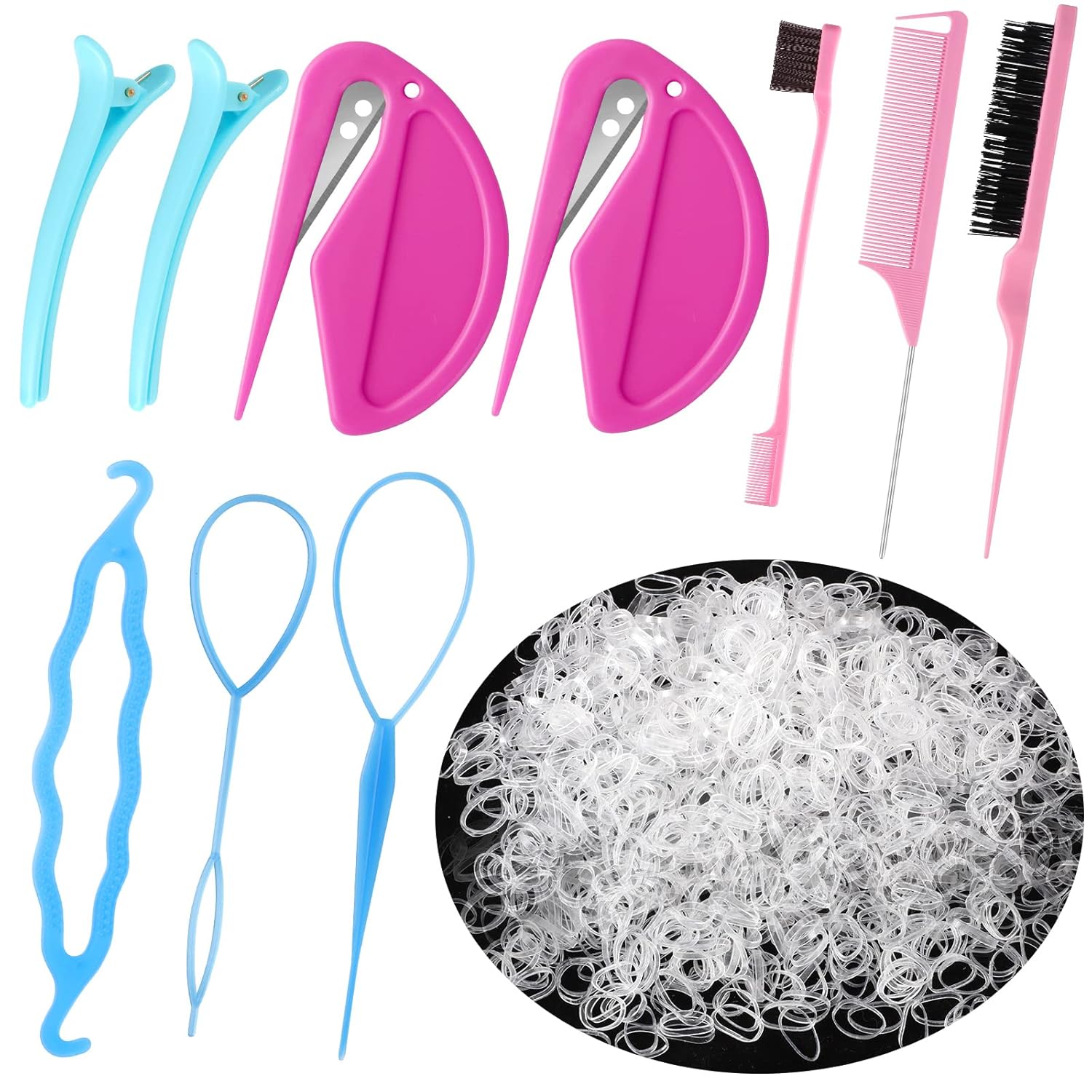 1000Pcs Clear Elastic Hair Bands, Rubber Band Cutter for Hair, Topsy Tail Hair Tools, etc. Elastic Hair Ties with Styling Hair Tools for Baby Girls Christmas Gifts Hair Accessories Gift for Kids Women 1000Pcs Clear Elastic Hair Bands, Rubber Band Cutter for Hair, Topsy Tail Hair Tools, etc. Elastic Hair Ties with Styling Hair Tools for Baby Girls Christmas Gifts Hair Accessories Gift for Kids Women