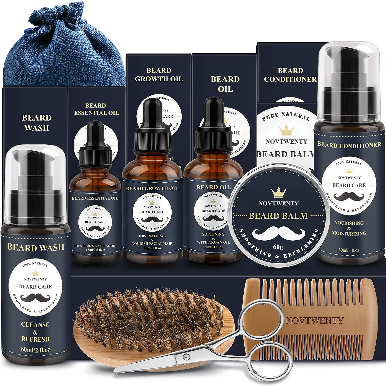 Beard Grooming Kits, 10pcs Beard Growth Kit with Beard Wash, Beard Oil and Growth Oil, Conditioner, Balm, Beard Brush, Beard Comb and Scissors, Gifts Box for Men Beard Grooming Kits, 10pcs Beard Growth Kit with Beard Wash, Beard Oil and Growth Oil, Conditioner, Balm, Beard Brush, Beard Comb and Scissors, Gifts Box for Men