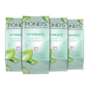 Pond’s Vitamin Micellar Makeup Remover Wipes for Dry Skin, Skin Care Hydrating Aloe Vera Daily Face Wipes Remove Dirt, Waterproof Makeup, 25 Count, 4 Pack