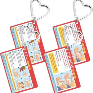 4 Pcs Infant CPR/Choking First Aid Card 3.4 x 2.1 Inch Heimlich Maneuver Card Portable Emergency Instructions with Key Chain for Babies