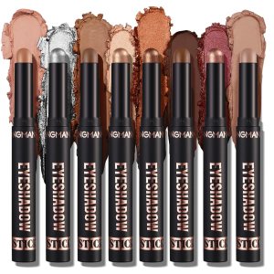 8 Colors Eyeshadow Shimmer Stick, Highlighter Eye Shadow Stick Set, Colorful Eyeshadow Pencil Crayon Creamy, Waterproof Pearly Sparkle Glitter Cream Stick Pen EyeLiner Makeup for Women