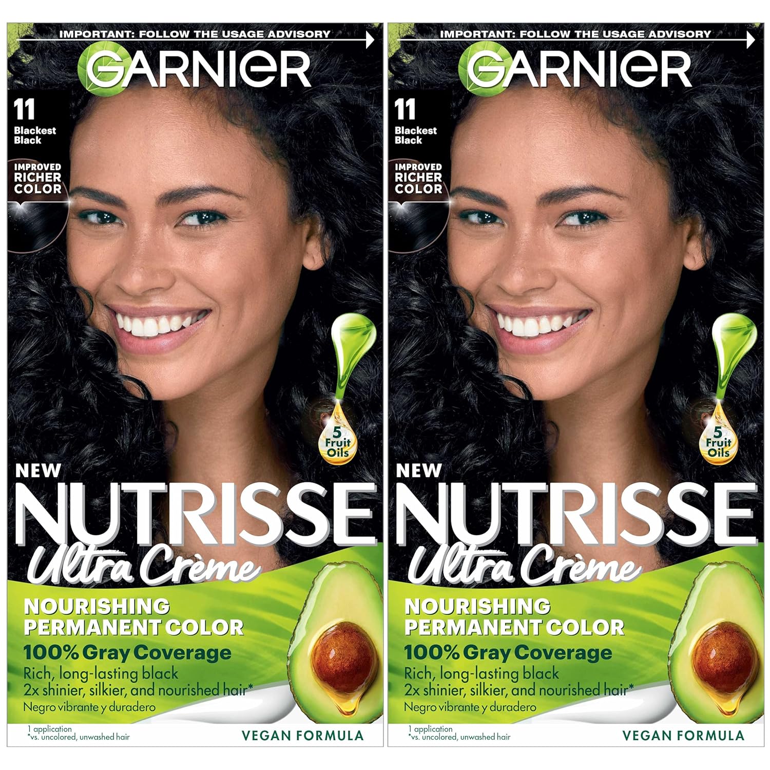 Garnier Hair Color Nutrisse Nourishing Creme, 11 Blackest Black (Peppercorn) Permanent Hair Dye, 2 Count (Packaging May Vary) Garnier Hair Color Nutrisse Nourishing Creme, 11 Blackest Black (Peppercorn) Permanent Hair Dye, 2 Count (Packaging May Vary)