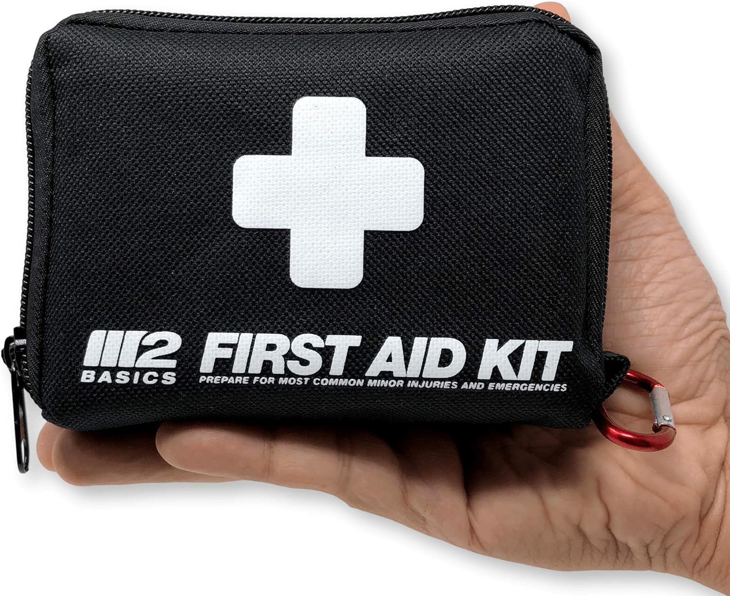 M2 BASICS Compact 150 Piece First Aid Kit w/Carabiner, Emergency Blanket | Medical Survival Bag | Full of Supplies for Home, Office, Outdoors, Car, Camping, Travel M2 BASICS Compact 150 Piece First Aid Kit w/Carabiner, Emergency Blanket | Medical Survival Bag | Full of Supplies for Home, Office, Outdoors, Car, Camping, Travel