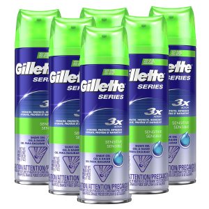Gillette Series 3X Sensitive Shave Gel, Hydrates, Protects and Soothes Sensitive Skin, 7 Ounce (Pack of 6), Packaging may vary