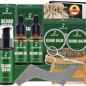 Beard Kit,Beard Grooming Kit w/2 Pack Beard Oil&2 Pack Beard Balm,Christmas Stocking Stuffers Gifts for Men Him Husband Dad Boyfriend,Shaving Kit w/Beard Wash Comb Brush (Orange)