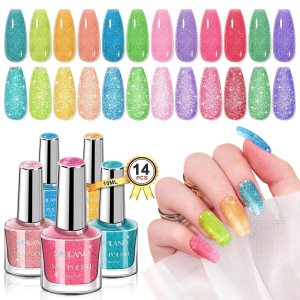 SAVILAND Glitter Nail Polish Set: Air Quick Dry Nail Polish Non Gel with Base-Top Polish Dual Unique Shimmer Holographic Nail Lacquer Gift for Beginner Fingernail Toenail Manicure Art 12 Color
