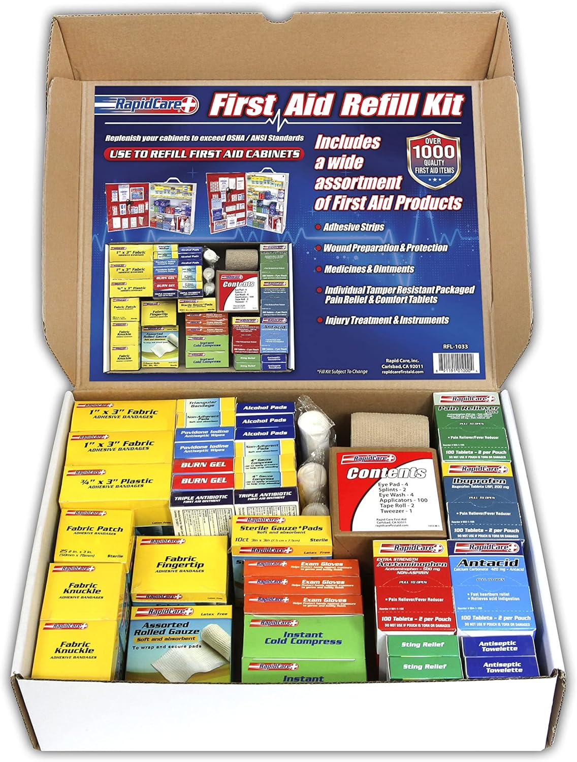 Rapid Care First Aid 91003 Refill Kit for 4 Shelf First Aid Cabinet, 1,033 Pieces, For Over 150 People Rapid Care First Aid 91003 Refill Kit for 4 Shelf First Aid Cabinet, 1,033 Pieces, For Over 150 People