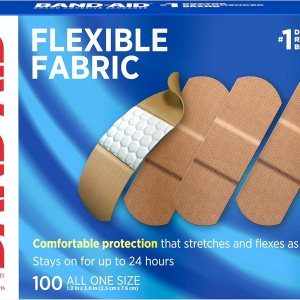 Band-Aid Brand Flexible Fabric Adhesive Bandages for Wound Care and First Aid, All One Size, 100 Count