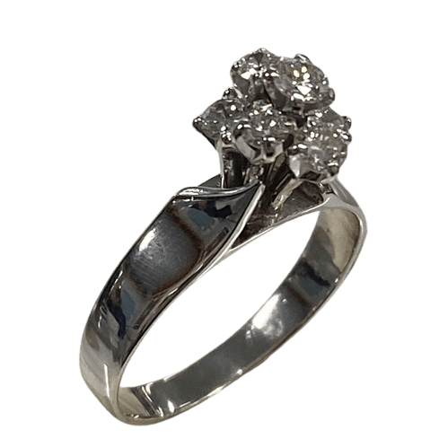 Ladies 18ct White Gold Diamond Cluster With 7 Round Brilliant Cut Diamons Claw Set In Tulip Spike Cluster. TDW 0.50ct. Size N. With Valuation Certificate.