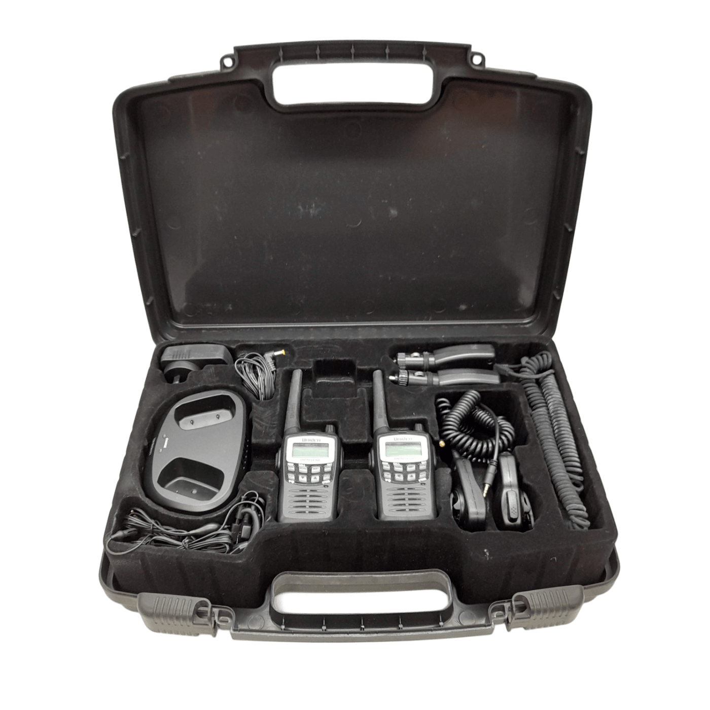 Uniden UH710SX-2NB-TP Tradies Pack + Dual Charger + 2 Handsets + 2 Ear Pieces + 12v Car Charger + Case