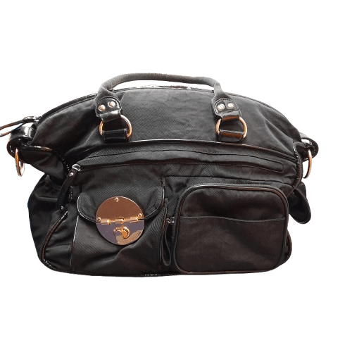MIMCO Bag Black Lucid Gym Baby Bag Large Rose Gold Accents Turn lock Pockets