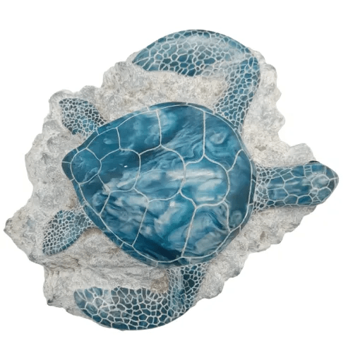 Foots Artwork TURTLE Aqua Cast Marble Ornament