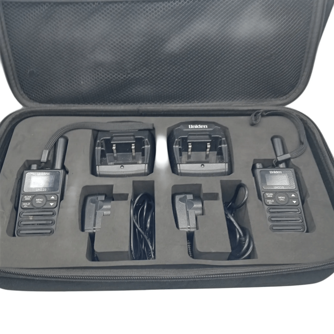 Uniden 2 Watt Handheld UHF Radio Twin Pack – UH220 Includes: Case, Two Chargers, Two Handhelds (WR 1345324)