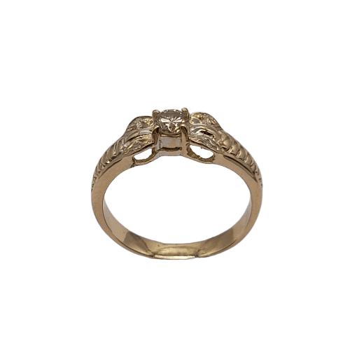 Ladies 14ct Yellow Gold Bow Ring 5 Stone Diamond Ring with Round Cut Brilliant Diamonds 0.41 TDW L 6 With Valuation