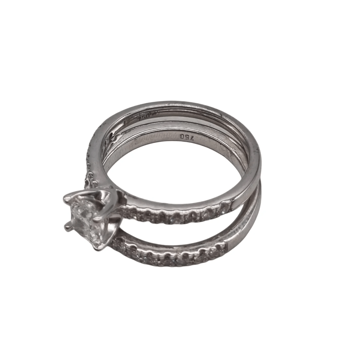 18ct White Gold 6.36g 31 Stone Diamond Two Ring Set  – Size 6.5 + Val Certificate