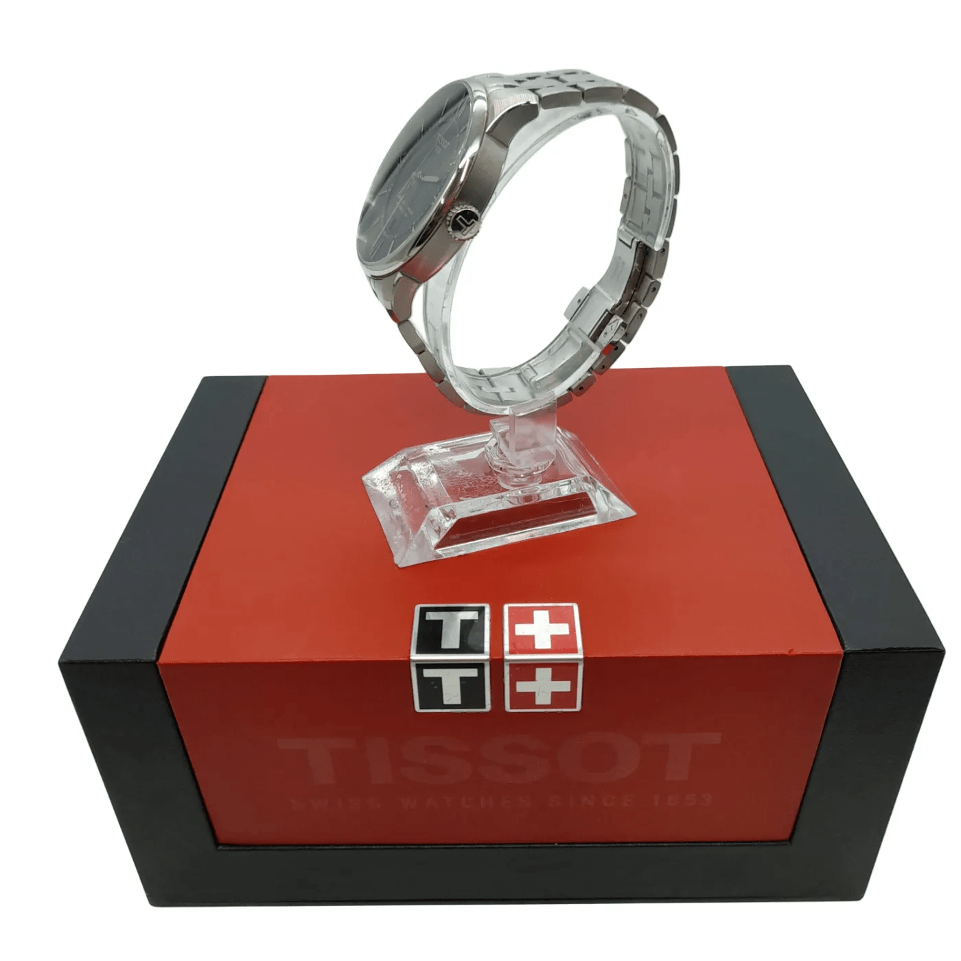 Mens Black Tissot Chemin Des Tourelles Watch Silver Stainless Steel Band with Box  (WL 1353156)