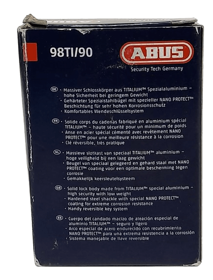 ABUS 98TI/90 Key Weatherproof Titanium Safety Padlock Like New