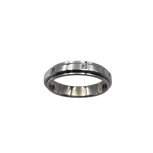 Unisex 18ct White Gold Round Brilliant Cut Pressure Set Diamonds In Spinning Flat Band 0.14ct TDW R With Valuation  (MR)