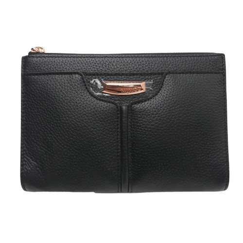 Mimco Everly Black Rose Gold Pouch – Leather Pouch with Rose Gold Hardware and Zip Closure